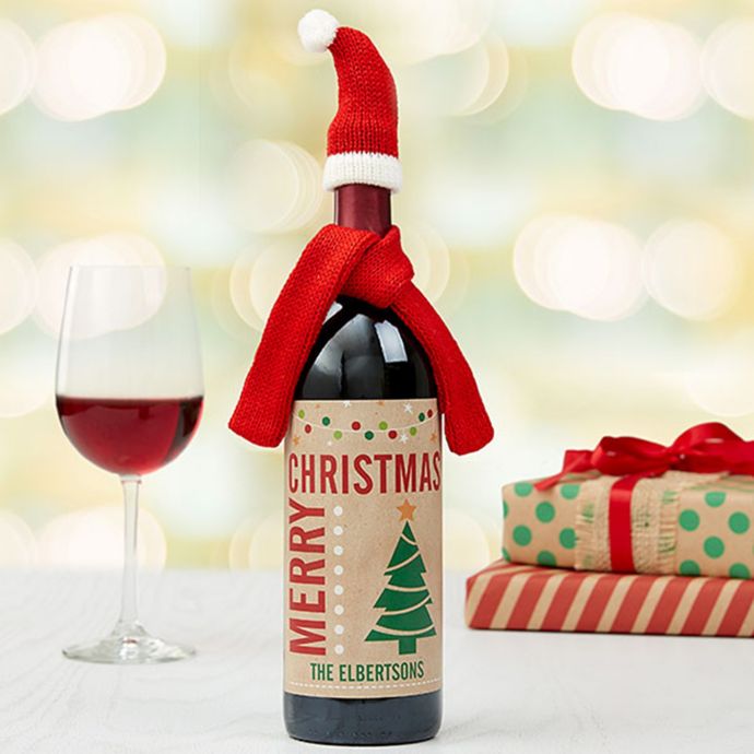 Merry Christmas Wine Bottle Label | Bed Bath &amp; Beyond