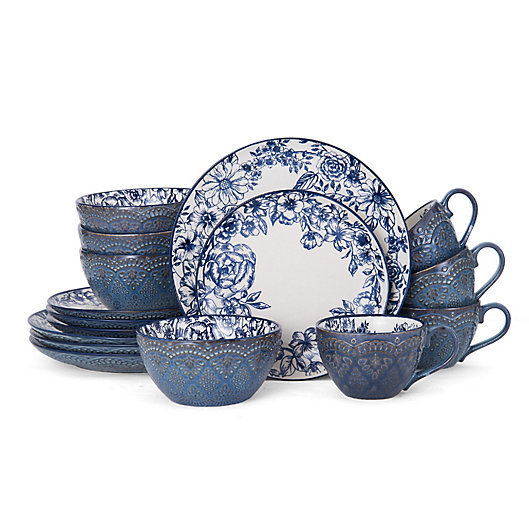 Alternate image 1 for Pfaltzgraff® Gabriela 16-Piece Dinnerware Set in Blue