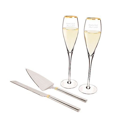 Alternate image 1 for Cathy's Concepts 4-Piece Golden Champagne Glasses and Cake Serving Set