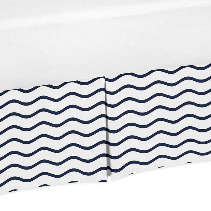 Sweet Jojo Designs Chevron Wave Crib Skirt In Navy Blue White