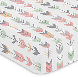 Sweet Jojo Designs Woodsy Arrow Print Fitted Crib Sheet in Coral/Mint