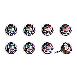 Knob-It Vintage Hand Painted 8-Pack Ceramic Knob Set in White/Blue/Red