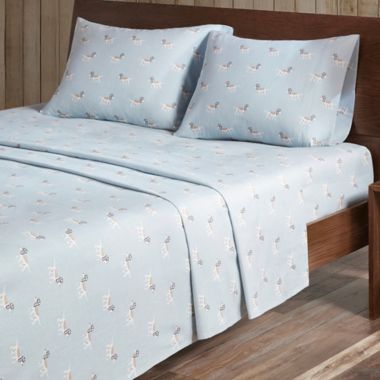 Woolrich&reg; Dog Print Cotton Flannel Queen Sheet Set in Blue. View a larger version of this product image.