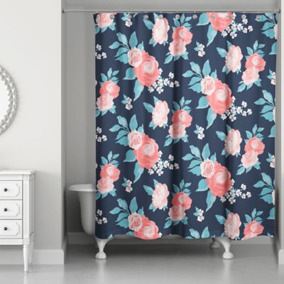 pink and navy shower curtain