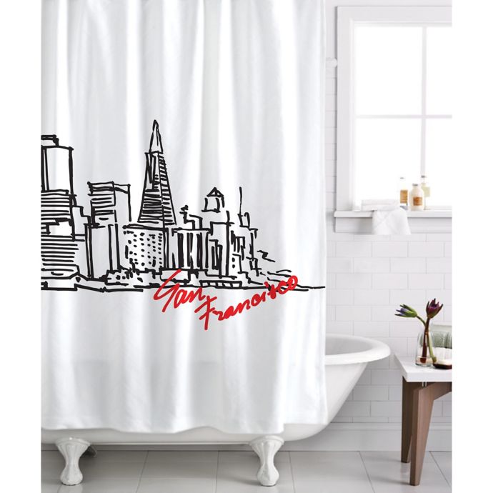 Izola San Francisco Skyline Shower Curtain in White/Black | Bed Bath ...