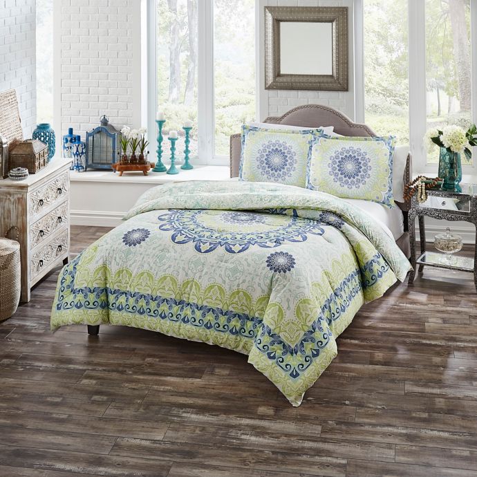 Boho Boutique Gemology 2 Piece Reversible Twin Xl Comforter Set In Green Blue Bed Bath Beyond