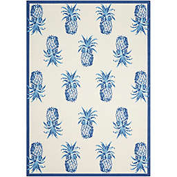 Nourison Waverly Sun and Shade Pineapple Indoor/Outdoor Area Rug in Ivory/Blue