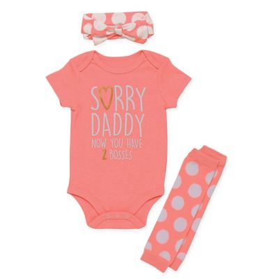 Baby Starters&reg; 3-Piece &quot;Sorry Daddy&quot; Bodysuit, Leg Warmer, and Headband Set in Pink