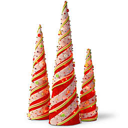 National Tree Company® Pre-Lit Sisal Cone Assortment in Red/White (Set of 3)