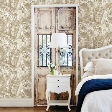 A-Street Prints Alfresco Palm Leaf Wallpaper in Taupe. View a larger version of this product image.