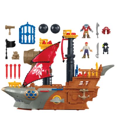 fisher price imaginext black and red pirate ship with 2 figures