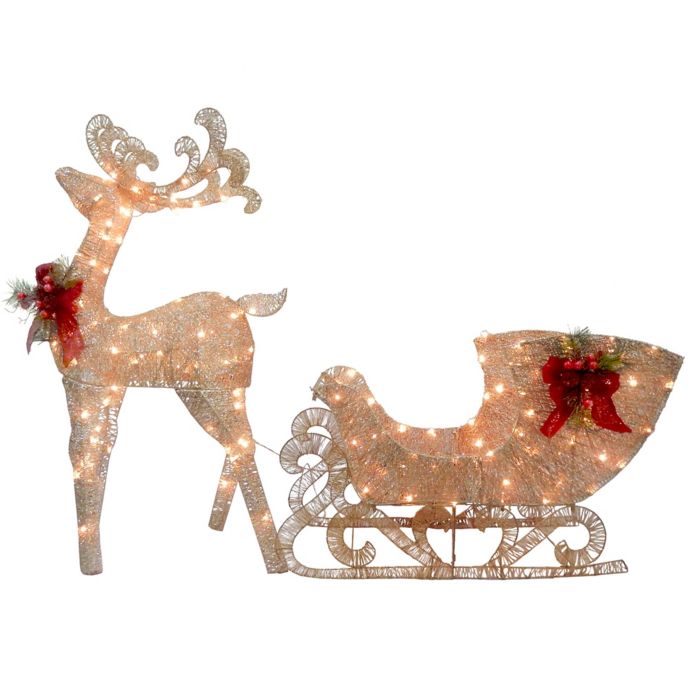 National Tree Company 38 Inch Reindeer And Santa S Sleigh With White Led Lights Bed Bath Beyond