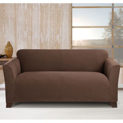 Stretch Morgan Loveseat Slipcover Chocolate - Sure Fit: Polyester & Spandex, Machine Washable, Indoor Use