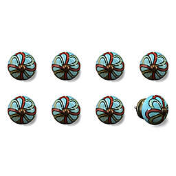 Knob-It Vintage Hand Painted 8-Pack Ceramic Round Knob Set in Red/Turquoise