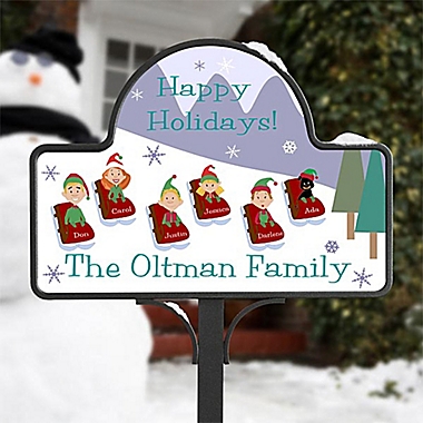 Sledding Family Characters Magnetic Garden Sign. View a larger version of this product image.