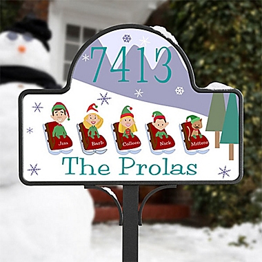 Sledding Family Characters Magnetic Garden Sign. View a larger version of this product image.