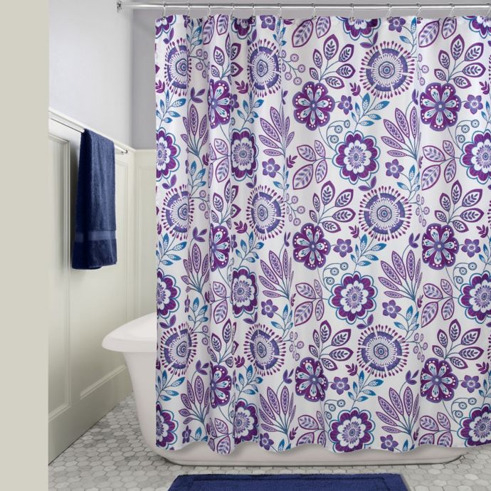 iDesign® Luna Floral Shower Curtain in Purple Bed Bath and Beyond Canada