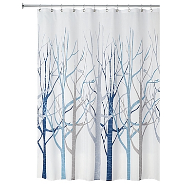 iDesign&reg; Forest Fabric Shower Curtain in Blue/Grey. View a larger version of this product image.
