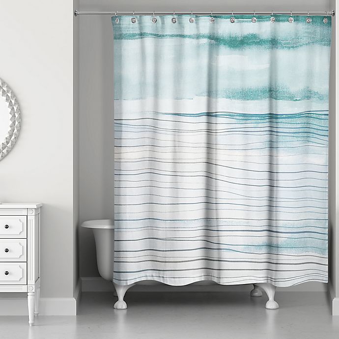 Designs Direct Linear Waves Shower, Teal And Grey Shower Curtain