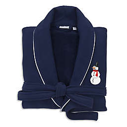 Linum Home Textiles Small/Medium Embroidered Snowman Waffle Terry Bathrobe in Navy