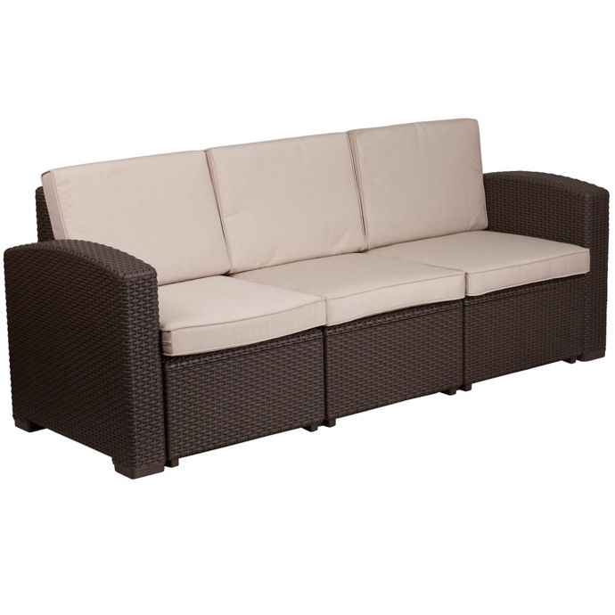 Flash Furniture Outdoor Faux Rattan Sofa in Chocolate ...