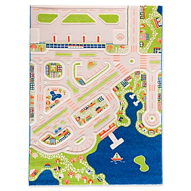 IVI Mini City 4&#39;4" x 5&#39;11" 3-Dimensional Play Rug in Blue. View a larger version of this product image.
