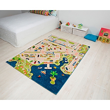 IVI Mini City 4&#39;4" x 5&#39;11" 3-Dimensional Play Rug in Blue. View a larger version of this product image.