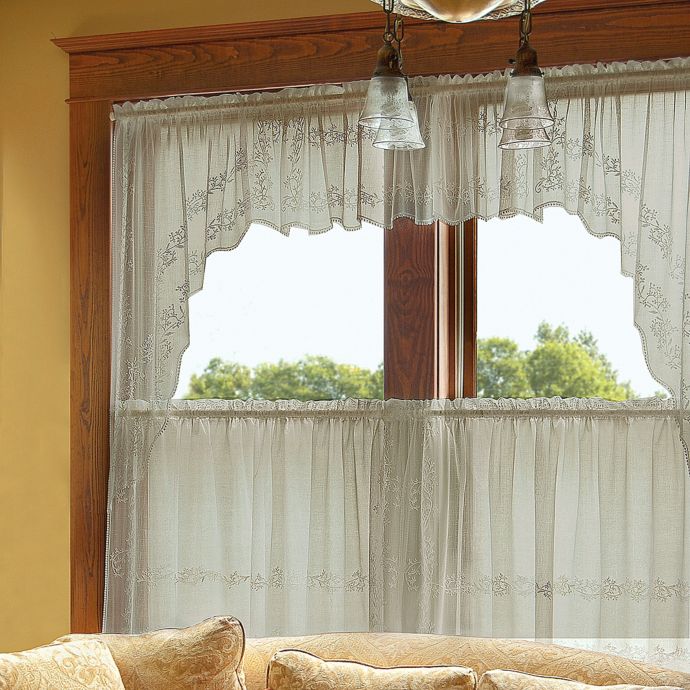 Heritage Lace Sheer Divine Window Swag Pair In Flax Bed Bath
