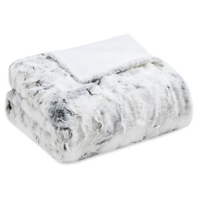 Madison Park Sachi Oversized Faux Fur Throw Blanket in Grey