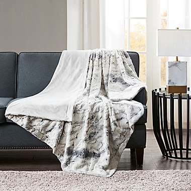 Madison Park Sachi Oversized Faux Fur Throw Blanket in Grey. View a larger version of this product image.