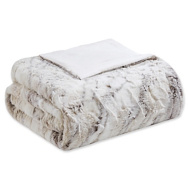 Madison Park Sachi Oversized Faux Fur Throw Blanket in Natural. View a larger version of this product image.