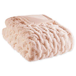 Madison Park Ruched Faux Fur Throw Blanket in Blush
