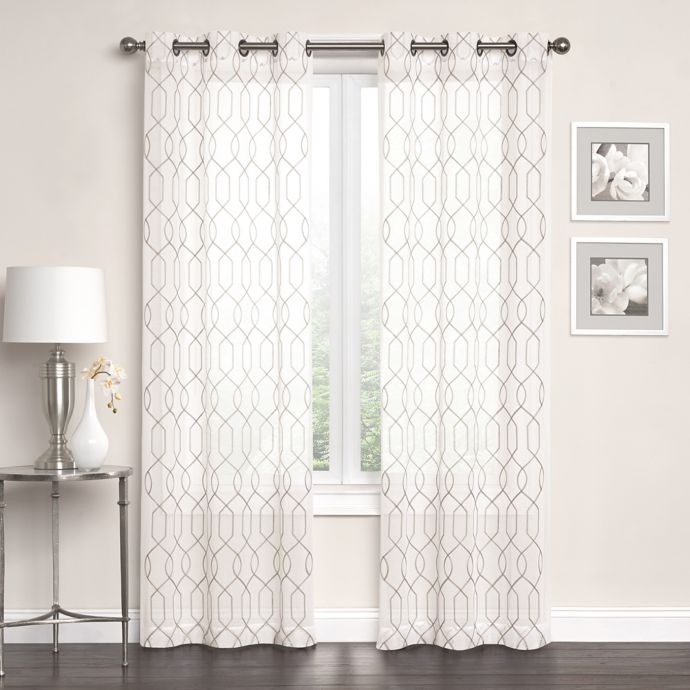 Newbury Embroidered Sheer Grommet Top Window Curtain Panel Pair