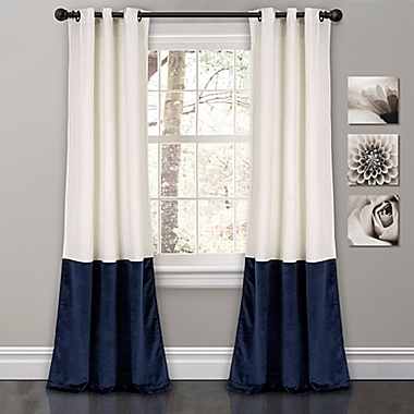 Prima Velvet Color Block Room Darkening Window Curtain Panels  in White (Set of 2). View a larger version of this product image.