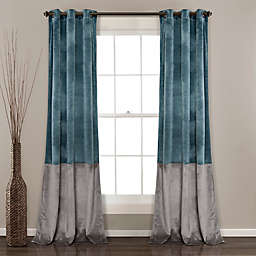 Prima Velvet Color Block Room Darkening Window Curtain Panels  in Slate Blue (Set of 2)