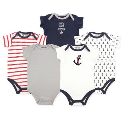 Luvable Friends&reg; 5-Pack Nautical Hanging Bodysuits in Navy/Red