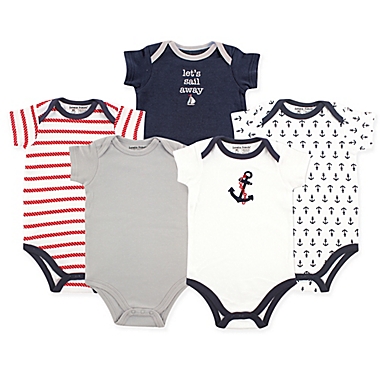 Luvable Friends&reg; Size 0-3M 5-Pack Nautical Hanging Bodysuits in Navy/Red. View a larger version of this product image.