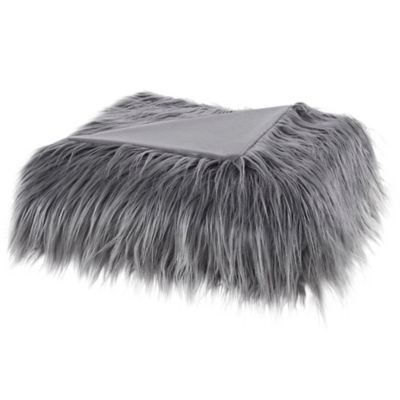 Madison Park Edina Long Faux Fur Throw Blanket in Grey