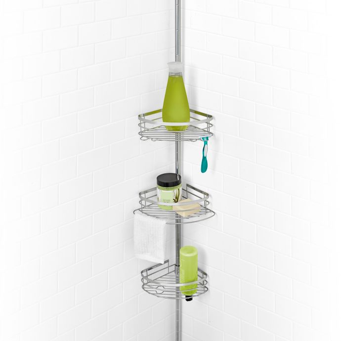 SALT Steel 3 Tier Pole Shower Caddy in Sterling | Bed Bath & Beyond