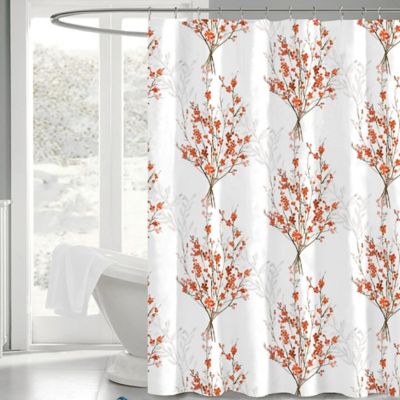 orange and white shower curtain