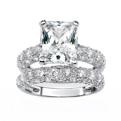 Palm Beach Jewelry Platinum-Plated 6.50 Cttw Emerald-Cut Cubic Zirconia ...