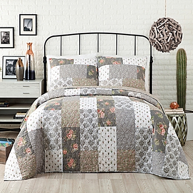 Jessica Simpson Floribunda King Quilt in Grey. View a larger version of this product image.