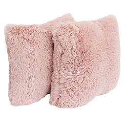 Thro Chubby Faux Fur Square Decorative Pillows in Rose (Set of 2)