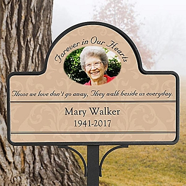 Forever in Our Hearts Custom Photo Memorial Magnetic Garden Sign. View a larger version of this product image.