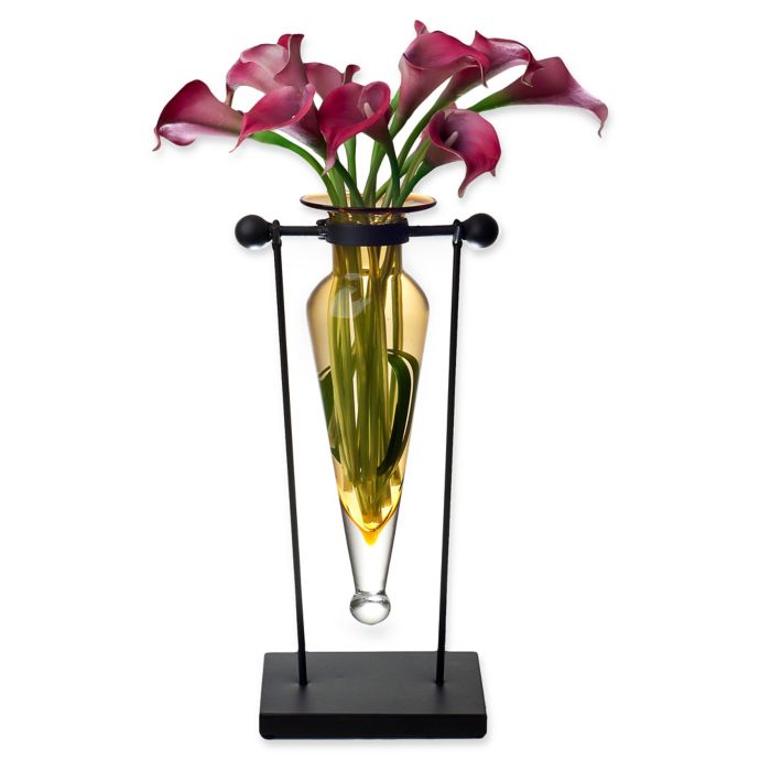 Danya B.™ Glass Amphora Vase with Iron Swivel Stand in Amber Bed Bath & Beyond