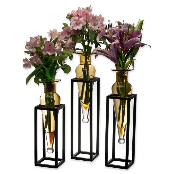 Danya B.™ Glass 6Piece Amphora Vases with Iron Stands Set in Amber