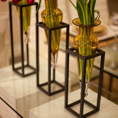 Danya B.™ Glass 6-Piece Amphora Vases With Iron Stands Set In Amber ...