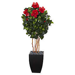 Nearly Natural Hibiscus Artificial Tree with Black Tower Planter