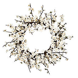 Nearly Natural 24-Inch Plum Blossom Wreath in White