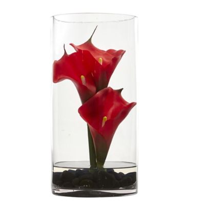 Nearly Natural 1347 Red Calla Lily with Large Cylinder Vase
